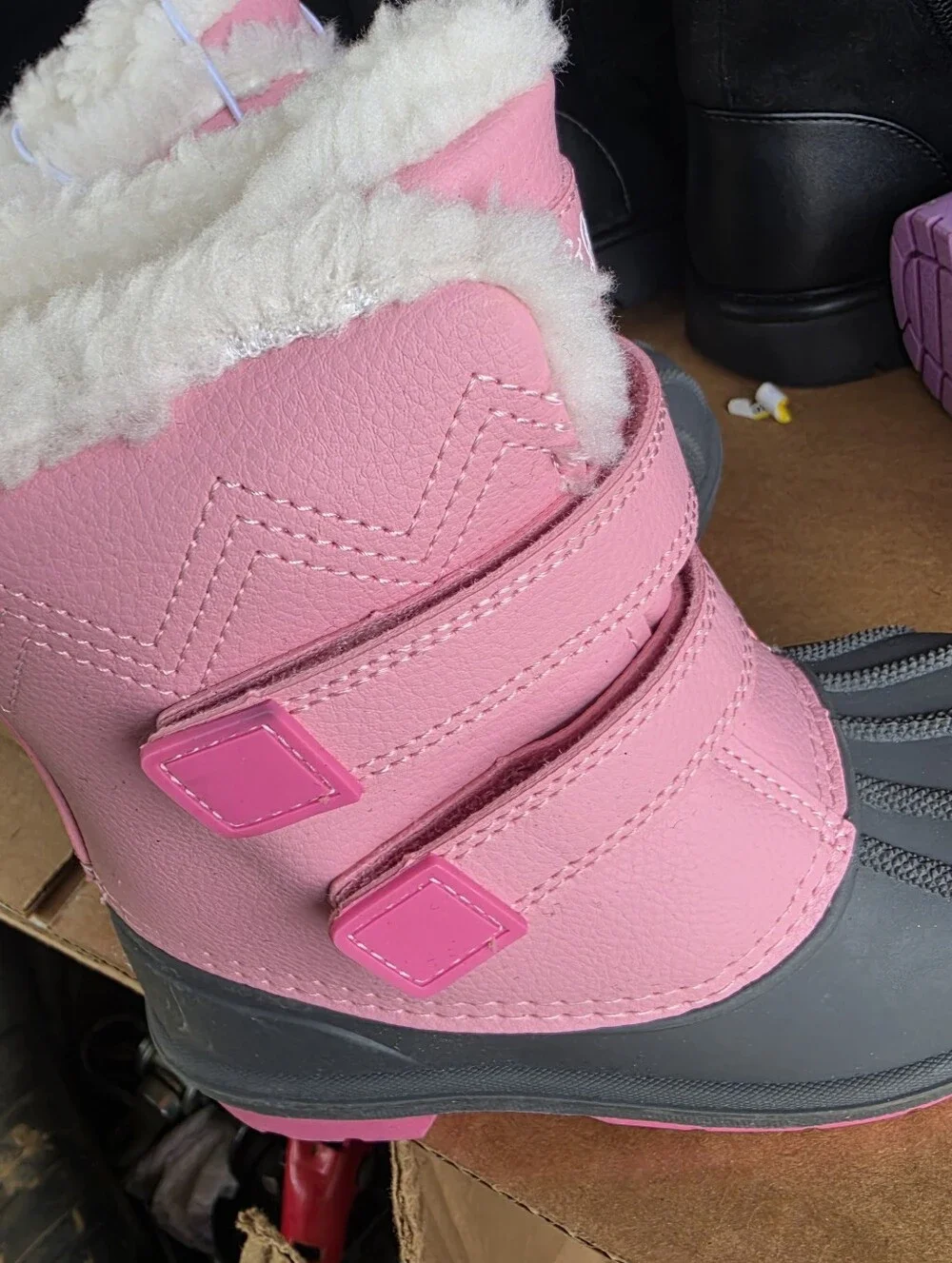 Cat & Jack Pink and Gray Kids Snow Boots with Fleece Collar